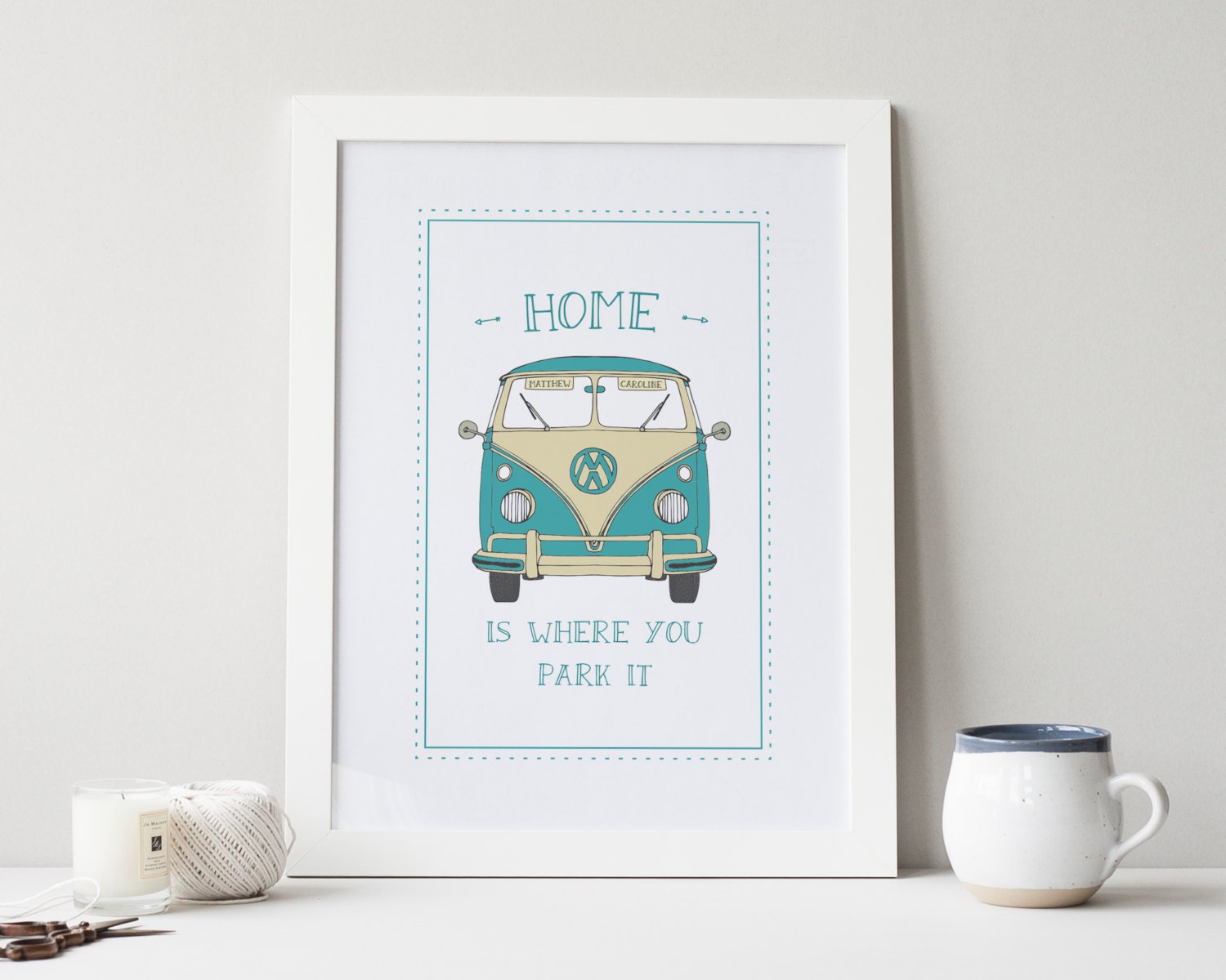 Camper Van Print 'Home Is Where You Park It'  - anniversary gift - wedding present - vintage camper van print - personalised print