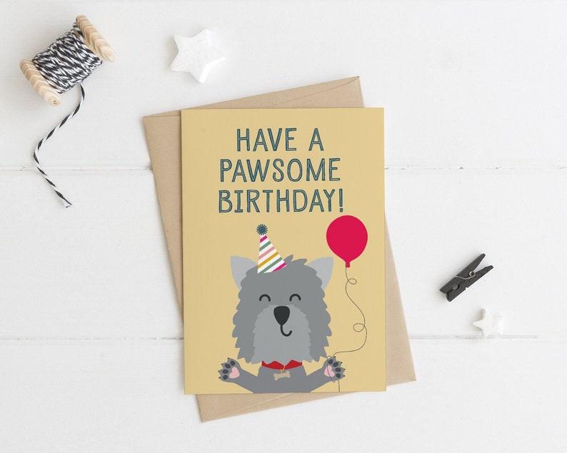 Cute Dog Pun Birthday Card 'have a Pawsome Birthday' | Etsy