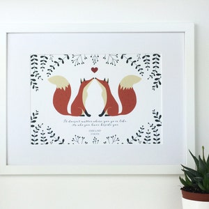 Foxes In Love Personalised Print for Wedding Anniversary or Valentines Day image 6
