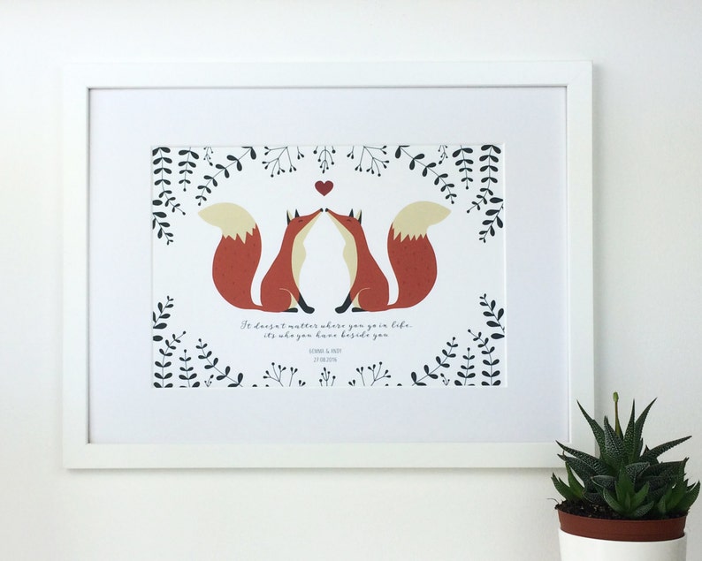 Foxes In Love Personalised Print for Wedding Anniversary or Valentines Day image 6