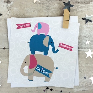 Cartão de aniversário de elefantes - cartão personalizado para crianças - cartão para amantes de elefantes - cartão personalizado - cartão de elefante - cartão de aniversário para ela