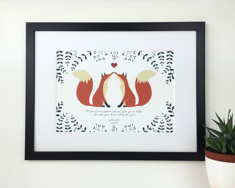 Foxes In Love Personalised Print for Wedding Anniversary or Valentines Day image 5