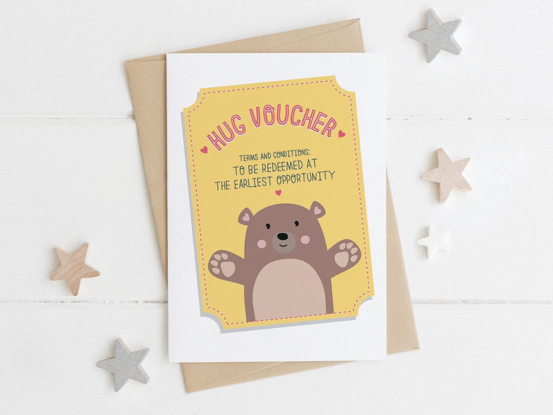 Cute 'hug Voucher' Bear Hug Card - Miss You, Isolation, Social Distance ...
