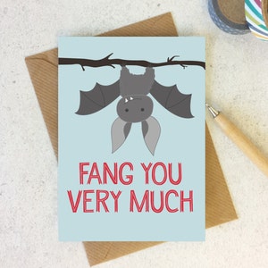 Tarjeta de agradecimiento de murciélago 'Fang You Very Much' - Tarjeta de agradecimiento - tarjetas lindas - tarjeta de agradecimiento divertida - tarjeta de murciélago - animal lindo - winkdesign - gracias