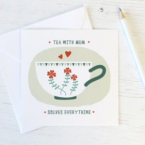 Muttertagskarte Tee bei Mama im skandinavischen Stil - Karte für Mama - Muttertagssonntag - Skandinavische Teetasse - uk