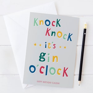 Grappige verjaardagskaart - klop klop it's GIN o'clock - gepersonaliseerd - feestuitnodiging - gepersonaliseerd - custom - grote kaart - VK