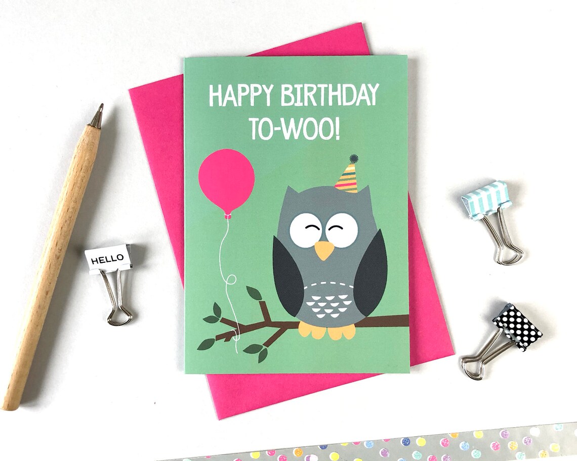 Cute Owl Pun Birthday Card 'Happy Birthday ToWoo' Etsy