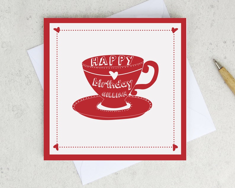 Teacup Birthday Card Personalized Card for Friend Tea Etsy