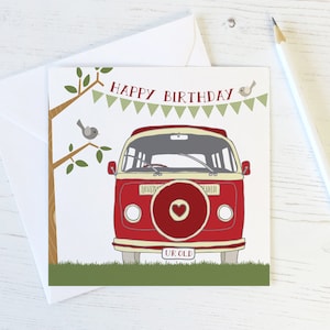 Cartão de aniversário Retro Camper Van - personalizado