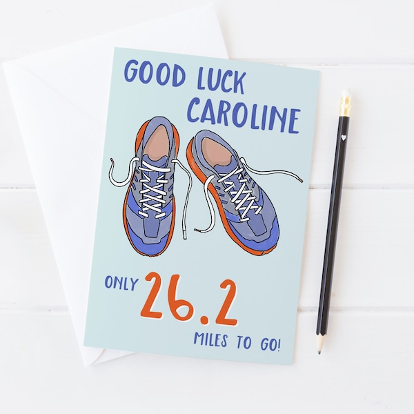 Funny Good Luck Marathon Running Card - Only 26.2 miles go! - Personalise with any name