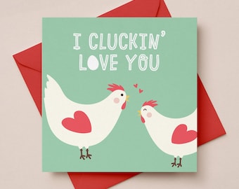Funny Chicken Love Card, Poultry Anniversary Gift, Hen Bird Pun Valentine, Cockerel Humour