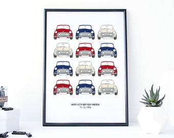 Classic Mini Cooper Car Print - mini print - car poster - print for men - fathers day gift - mini cooper gift - gift for boys - car gift