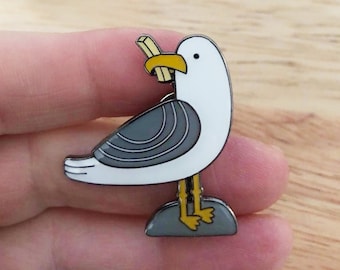 Seagull with a Stolen Chip Enamel Pin Badge Brooch