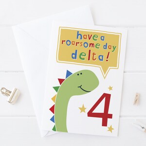 Dinosaur Birthday Card - personalised card for children - any age - cute dinosaur card - dinosaur birthday - wink  design - card for boys