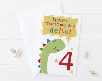 Dinosaur Birthday Card - personalised card for children - any age - cute dinosaur card - dinosaur birthday - wink  design - card for boys