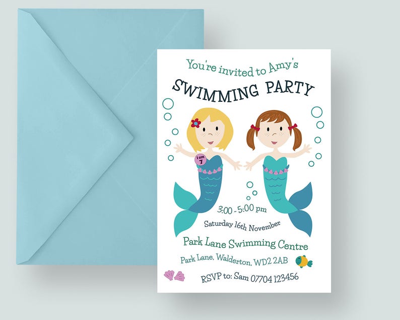 Printable Swimming Party Invitation Mermaid Party Invitation - Etsy UK