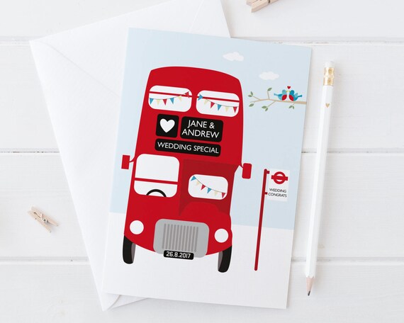 London Bus Wedding Card Personalised Wedding Card Etsy