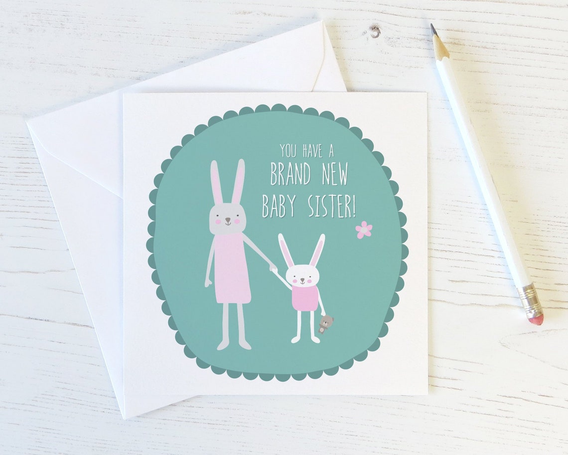 Cute 'new Baby Sister' Card for Big Sisters Etsy