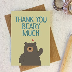 Bär Danke Karte 'Thank You Beary Much' - Süße Bär Danke Karte - süße Karte - Bär Karte - süßes Tier - süsses Tier