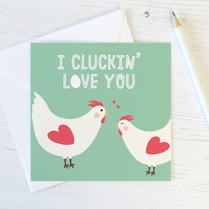 Tarjeta de amor con la frase "Te amo, pollo" - tarjeta de aniversario - tarjeta de San Valentín para novio - tarjeta de San Valentín - tarjeta del día de San Valentín - guiño