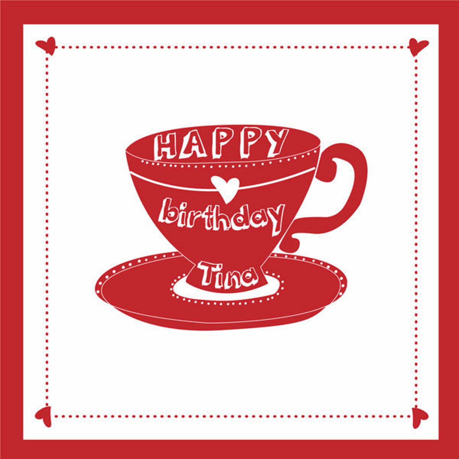 Teacup Birthday Card Personalized Card for Friend Tea Etsy