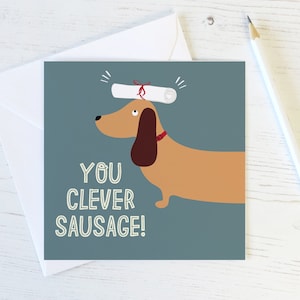 Biglietto di laurea divertente per l'università con salsiccia intelligente - Congratulazioni per l'esame - biglietto per il cane - bassotto - Biglietto d'esame - biglietto di laurea divertente - cane salsiccia