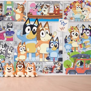 Australia Cartoon Blue Puppy Family Wallpaper Blue Heeler Dog Wall Decal Aussie Dog Wall Sticker For Nursery And Playroom Decor (removable )