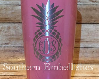 Pineapple Monogram or Initial Powder Coated Tumbler