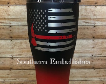 Thin Red Line Firefighter Custom Powder Coated Tumbler