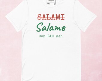 Camiseta com a palavra italiana "Salame" | Fale como um nativo | Presente para quem fala italiano | Camiseta unissex