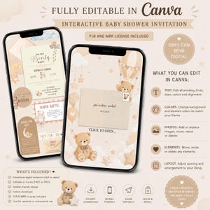 We can Bearly Wait baby shower interactive invitation trackable RSVP form Function-able Countdown, babyshower invite, teddy bear invitation