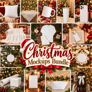 30+ Christmas Mockups Bundle, Realistic Textile Mockups for Procreate,Pillow,Blanket,Pajama,Mug,Tumbler,Ornament & Holiday Product Mockups