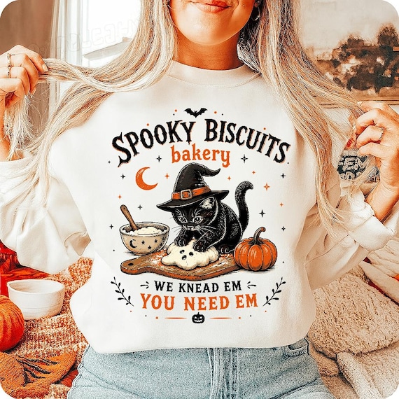 Spooky Biscuits Bakery Png, Funny Halloween Cat Baker Png, Ghost Cookie Baking Png, Vintage Kitty Bakery Png, Cute Fall Baking Sublimation