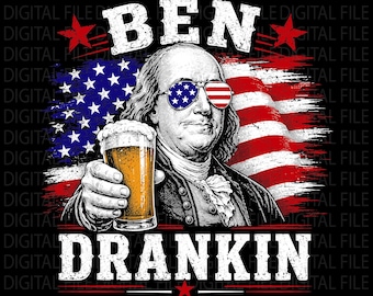 Ben Drankin Png, Funny 4th Of July Beer Png, Vintage U.S. President Drinking Png, America Flag Png, USA Patriotic Png, Independence Day Png
