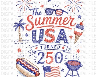 L'été aux États-Unis a eu 250 ans png, chemise America 250 PNG, tee-shirt rétro Amérique 250e anniversaire, cadeau 250e anniversaire des États-Unis 4 juillet, graphique