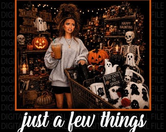 Gewoon een paar dingen png, retro poppengezicht Halloween png, trendy spooky shopping design png, grappig herfstliefhebbershirt png, digitale download