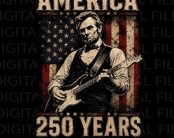 Vintage Abraham Lincoln spelar gitarr PNG, 250-årsjubileum för Amerika PNG, rolig sublimering för den 4 juli-nedladdning, Abe Lincoln 250:e
