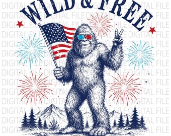 Bigfoot patriotique sauvage et libre depuis 1776 png, cadeau drôle Sasquatch America, 4 juillet Bigfoot Graphic Tee téléchargement numérique