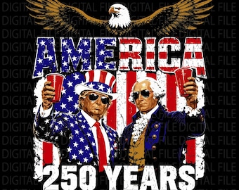 Trump et George Washington patriotique Png, USA 1776-2026 anniversaire Sublimation, Amérique 250 ans PNG, téléchargement numérique