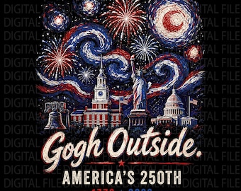 Gogh Outside America's 250e PNG, Sublimation Van Gogh Nuit étoilée 4 juillet, Conception de chemise patriotique Independence Hall, États-Unis 1776-2026 PNG