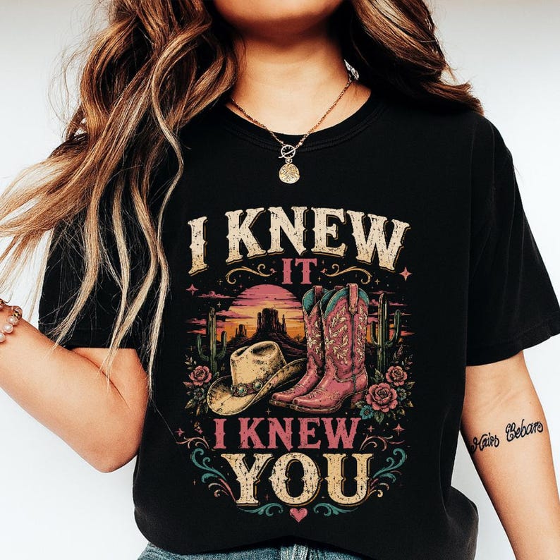 Lo sabía, te conocía PNG, Botas vaqueras occidentales, pulsera de la amistad, diseño de camiseta, descarga de archivo gráfico imagen 2