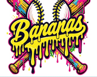 Savannah banane PNG + bananes en bonus Baseball PNG, graphique de Baseball de la savane, conception de chemise banane drôle, amateur de baseball, clipart mascotte école