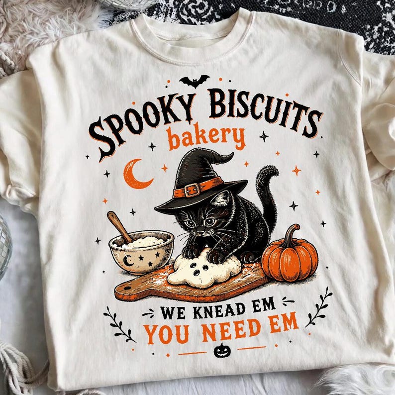 Spooky Biscuits Bakery Png, Funny Halloween Cat Baker Png, Ghost Cookie Baking Png, Vintage Kitty Bakery Png, Cute Fall Baking Sublimation afbeelding 4
