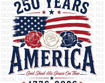 Amerika Gud utgjuter sin nåd över dig 250 år PNG, patriotisk prästkrage-skjortadesign, USA:s 250-årsjubileumsblommor PNG, 4 juli-sublimering