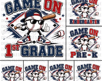 Baseball Back To School PNG Bundle, Game On Kindergarten 1st 2nd 3rd 4th 5th Grade PNG, Baseball Ice Cream Drip School Shirt Design Download