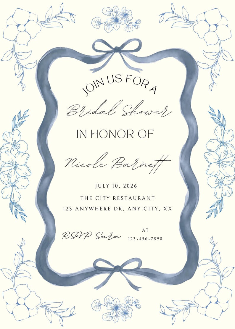 Bridal Shower Invitation Template Lavender De Floral, Editable ...