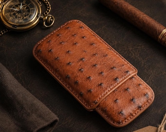 Leder-Zigarrenetui — Straußenleder | Reise-Zigarrenhalter | Geschenk für Ihn | Trauzeugen Geschenk | Zigarrenzubehör