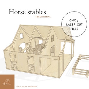 Dollhouse Horse Stables Farmhouse Toy Barn Laser Cut SVG File DIY Toy Plan for Children's Birthday or Christmas Gift Schleich Horse Barn.