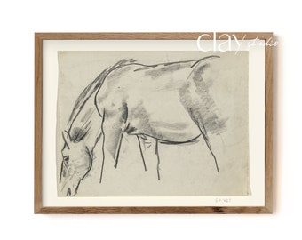 Vintage Nursery Print, Children's Room Wall Art, Charcoal Art Print, Horse Drawing, Digital Download