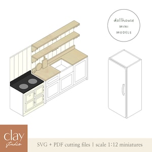 Puppenhaus Miniatur Küche SVG | 3 mm Maßstab 1:12 Modell | Laser-Cutting-Datei | Druckbar für Hand Schneiden | Digitaler Download